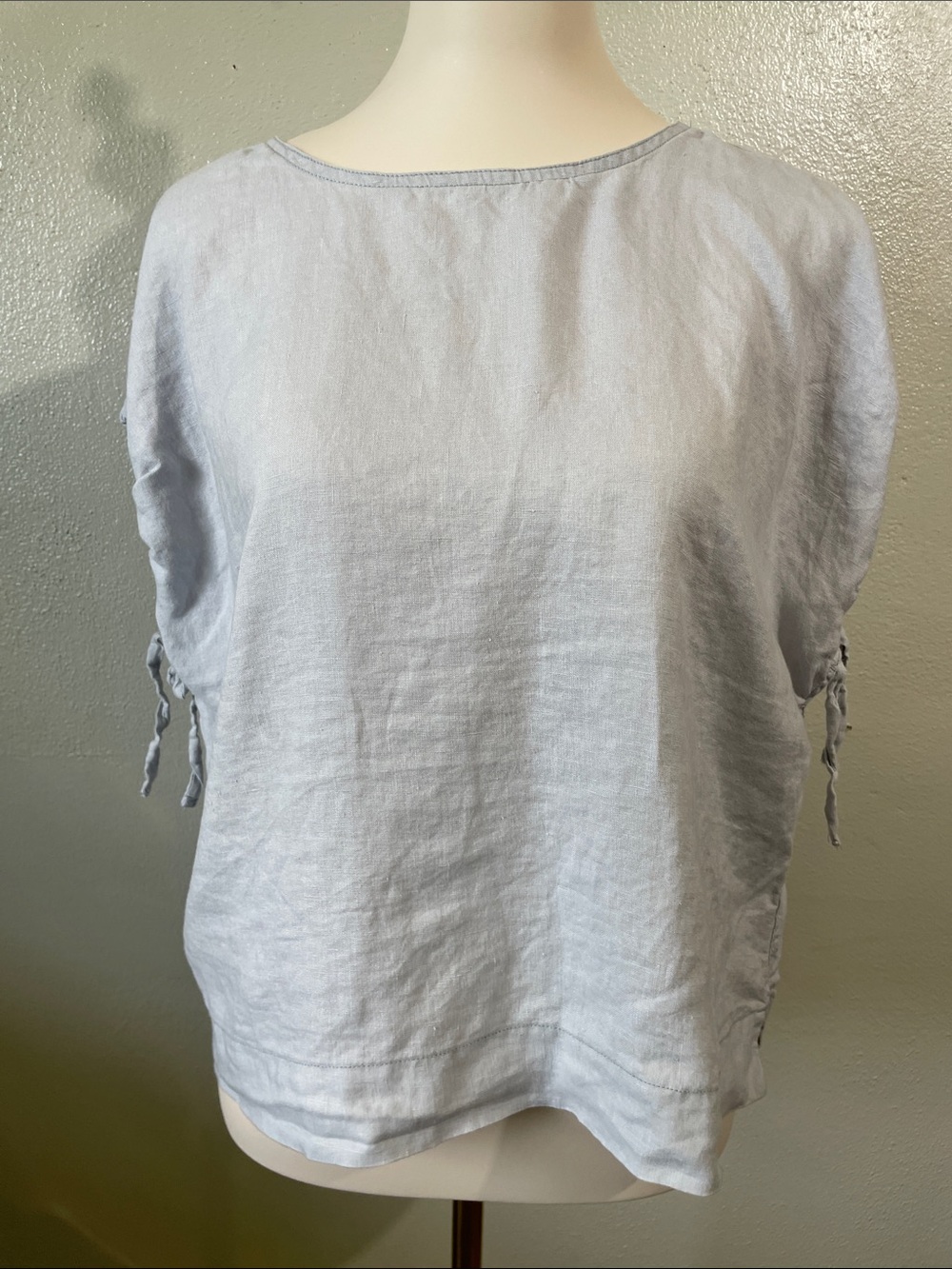 Lagenlook Blue Linen Tie Sleeve Top Everlane Small Coastal Resort USA Everyday